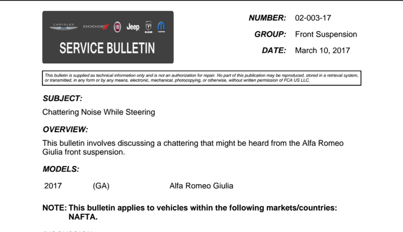 Illustration for article titled Here Are All The Problems That FCA Has Attempted To Fix On The Alfa Romeo Giulia